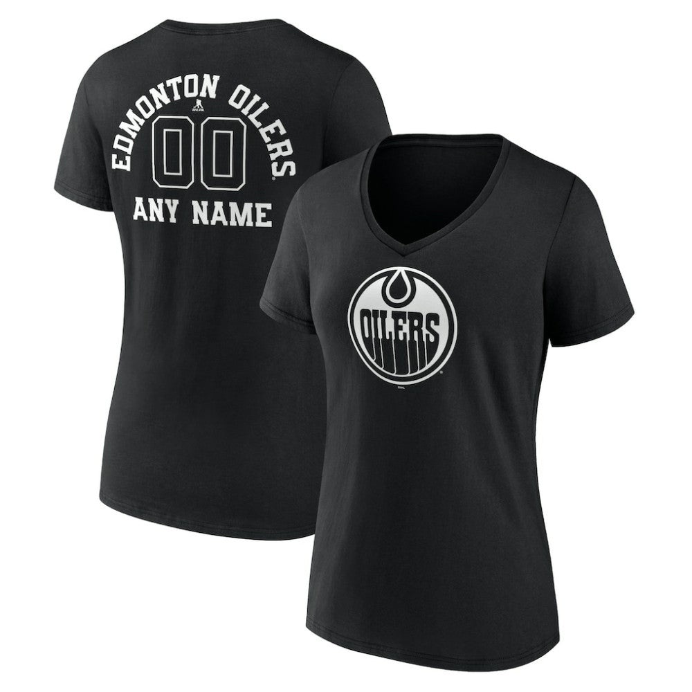 Edmonton Oilers Women's Personalized Name & Number Monochrome V-Neck T-Shirt Black