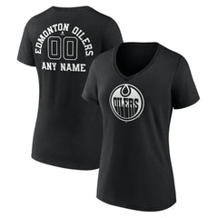 Edmonton Oilers Women's Personalized Name & Number Monochrome V-Neck T-Shirt Black