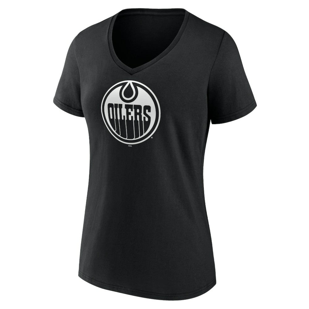 Edmonton Oilers Women's Personalized Name & Number Monochrome V-Neck T-Shirt Black