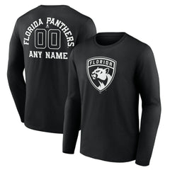 Florida Panthers Personalized Name & Number Monochrome Long Sleeve T-Shirt Black