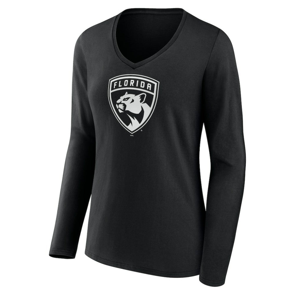 Florida Panthers Women's Personalized Name & Number Monochrome Long Sleeve V-Neck T-Shirt Black