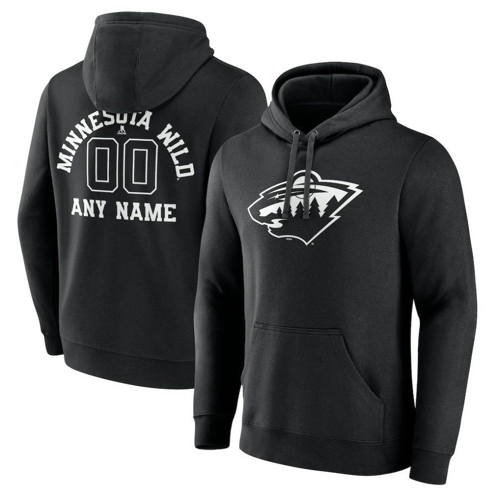 Minnesota Wild Personalized Name & Number Monochrome Pullover Hoodie Black