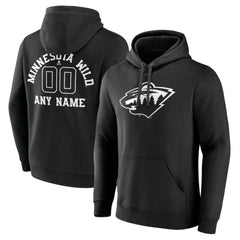 Minnesota Wild Personalized Name & Number Monochrome Pullover Hoodie Black