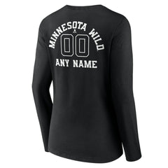 Minnesota Wild Women's Personalized Name & Number Monochrome Long Sleeve V-Neck T-Shirt Black