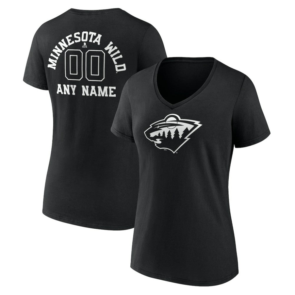 Minnesota Wild Women's Personalized Name & Number Monochrome V-Neck T-Shirt Black