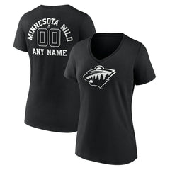 Minnesota Wild Women's Personalized Name & Number Monochrome V-Neck T-Shirt Black