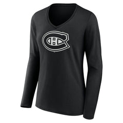Montreal Canadiens Women's Personalized Name & Number Monochrome Long Sleeve V-Neck T-Shirt Black