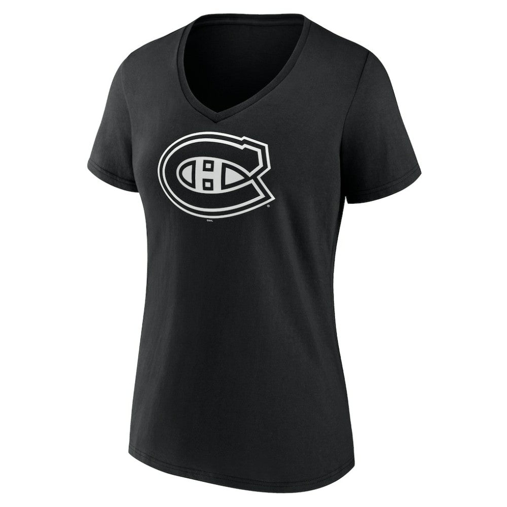 Montreal Canadiens Women's Personalized Name & Number Monochrome V-Neck T-Shirt Black
