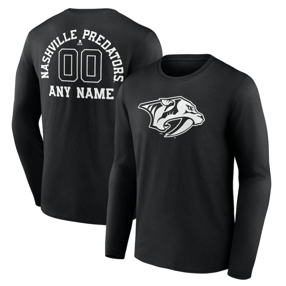 Nashville Predators Personalized Name & Number Monochrome Long Sleeve T-Shirt Black