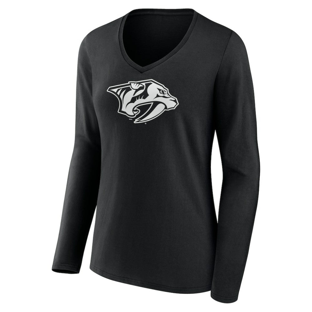 Nashville Predators Women's Personalized Name & Number Monochrome Long Sleeve V-Neck T-Shirt Black