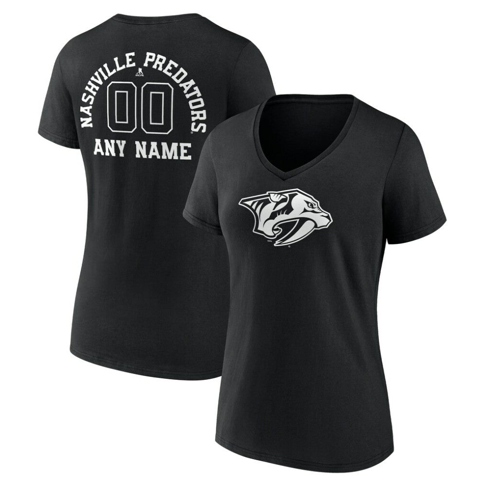 Nashville Predators Women's Personalized Name & Number Monochrome V-Neck T-Shirt Black