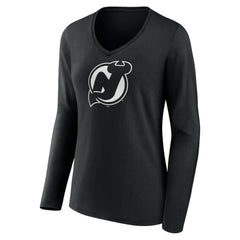 New Jersey Devils Women's Personalized Name & Number Monochrome Long Sleeve V-Neck T-Shirt Black