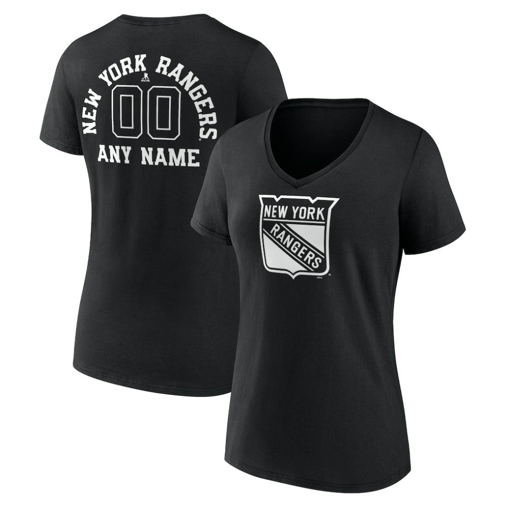 New York Rangers Women's Personalized Name & Number Monochrome V-Neck T-Shirt Black