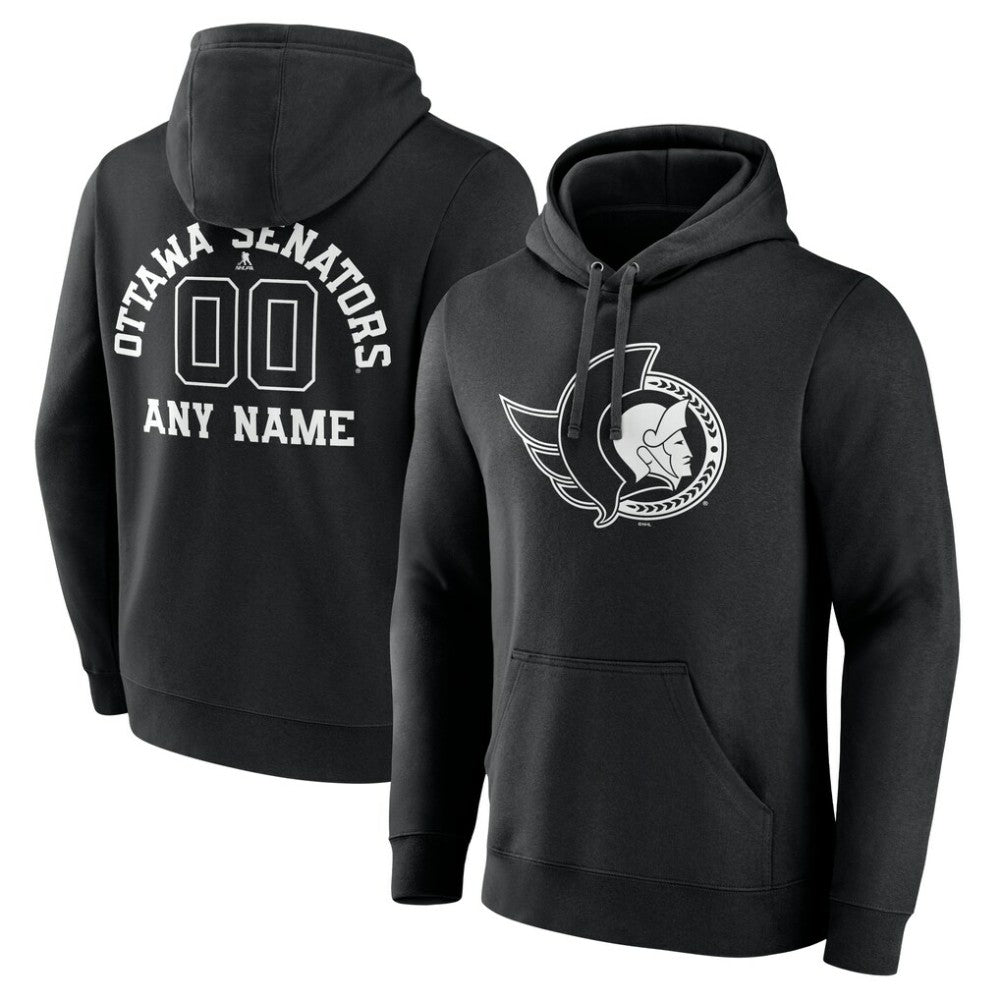 Ottawa Senators Personalized Name & Number Monochrome Pullover Hoodie Black