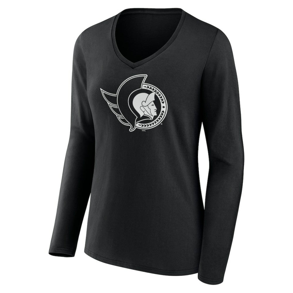 Ottawa Senators Women's Personalized Name & Number Monochrome Long Sleeve V-Neck T-Shirt Black