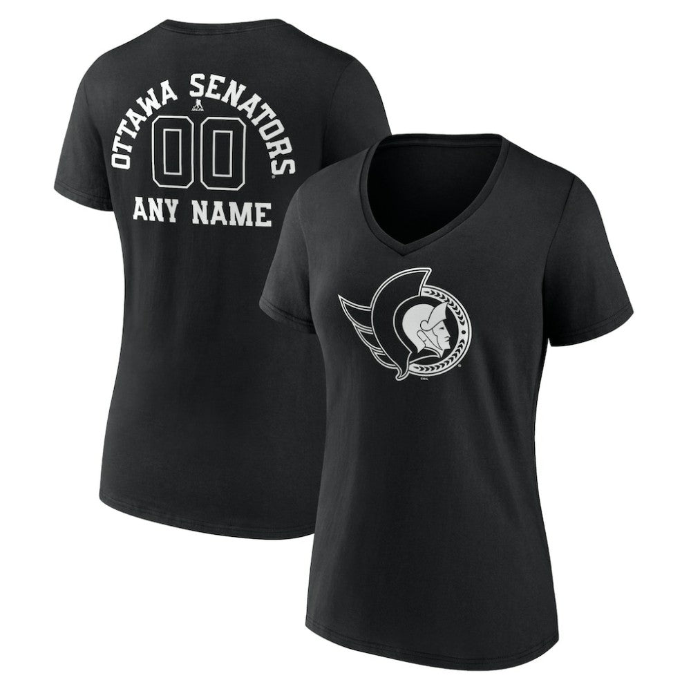 Ottawa Senators Women's Personalized Name & Number Monochrome V-Neck T-Shirt Black