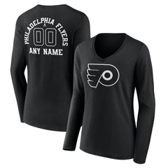 Philadelphia Flyers Women's Personalized Name & Number Monochrome Long Sleeve V-Neck T-Shirt Black