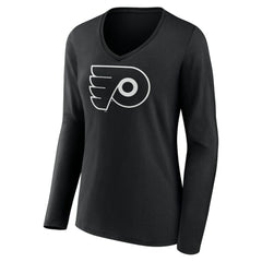 Philadelphia Flyers Women's Personalized Name & Number Monochrome Long Sleeve V-Neck T-Shirt Black