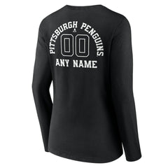 Pittsburgh Penguins Women's Personalized Name & Number Monochrome Long Sleeve V-Neck T-Shirt Black