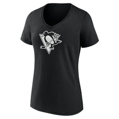 Pittsburgh Penguins Women's Personalized Name & Number Monochrome V-Neck T-Shirt Black