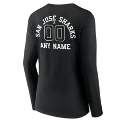 San Jose Sharks Women's Personalized Name & Number Monochrome Long Sleeve V-Neck T-Shirt Black