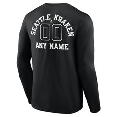 Seattle Kraken Personalized Name & Number Monochrome Long Sleeve T-Shirt Black