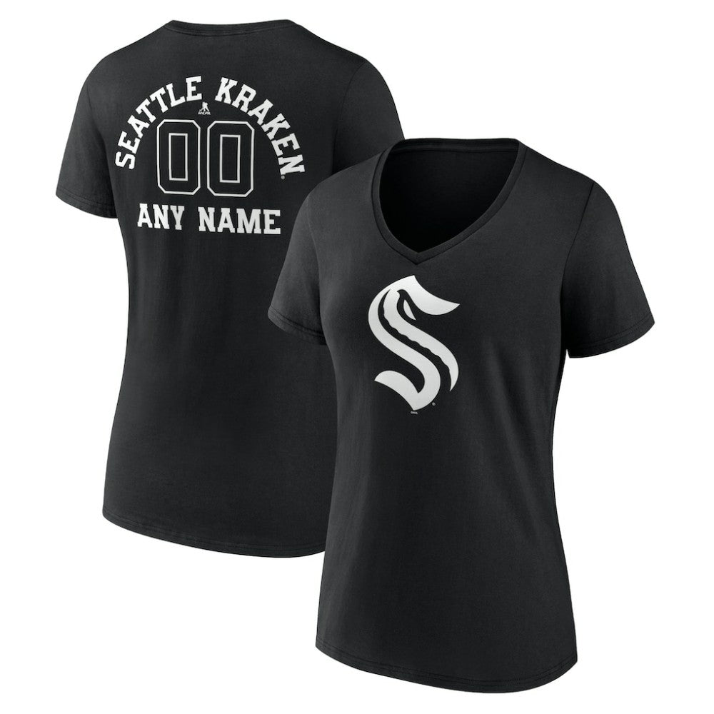 Seattle Kraken Women's Personalized Name & Number Monochrome V-Neck T-Shirt Black