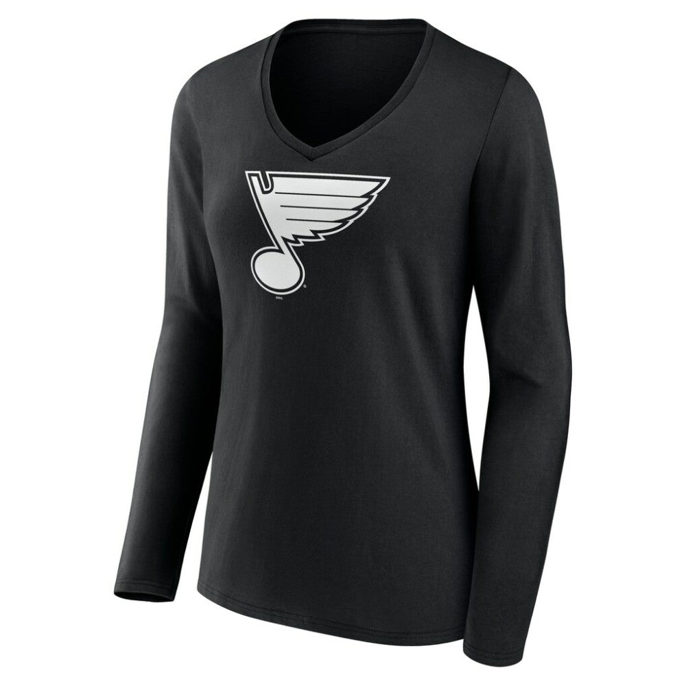 St. Louis Blues Women's Personalized Name & Number Monochrome Long Sleeve V-Neck T-Shirt Black