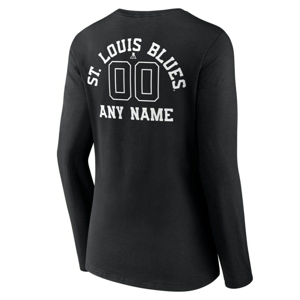 St. Louis Blues Women's Personalized Name & Number Monochrome Long Sleeve V-Neck T-Shirt Black
