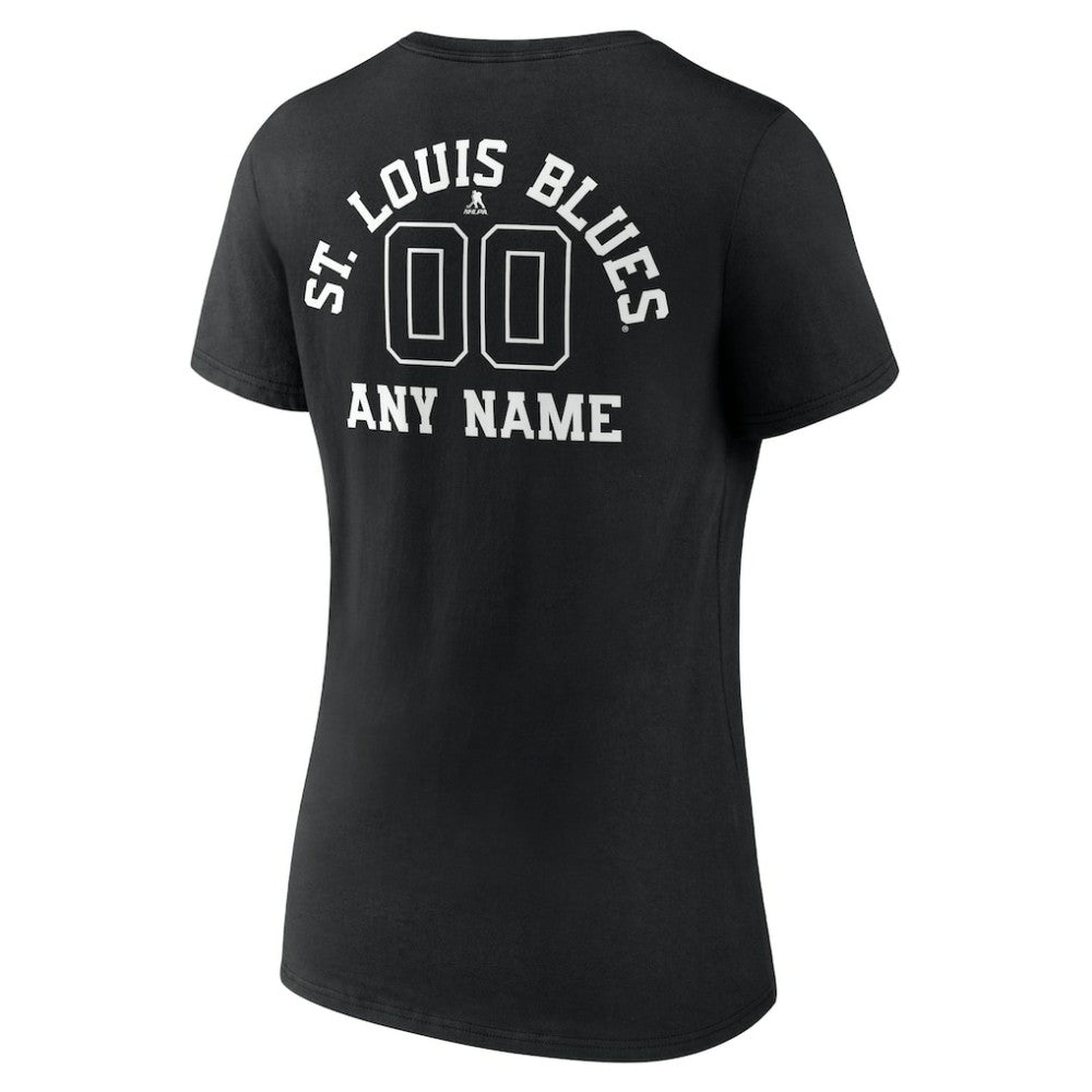 St. Louis Blues Women's Personalized Name & Number Monochrome V-Neck T-Shirt Black
