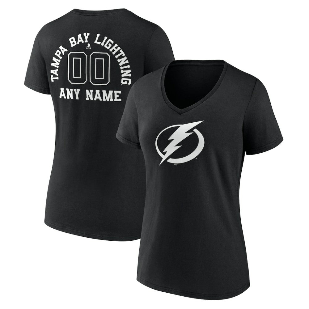 Tampa Bay Lightning Women's Personalized Name & Number Monochrome V-Neck T-Shirt Black