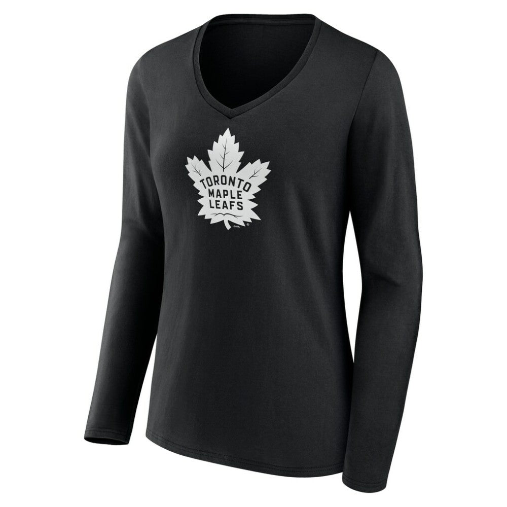 Toronto Maple Leafs Women's Personalized Name & Number Monochrome Long Sleeve V-Neck T-Shirt Black