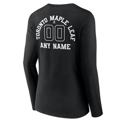 Toronto Maple Leafs Women's Personalized Name & Number Monochrome Long Sleeve V-Neck T-Shirt Black