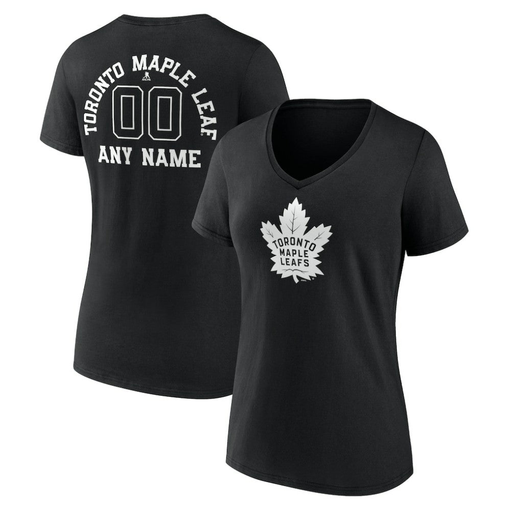 Toronto Maple Leafs Women's Personalized Name & Number Monochrome V-Neck T-Shirt Black