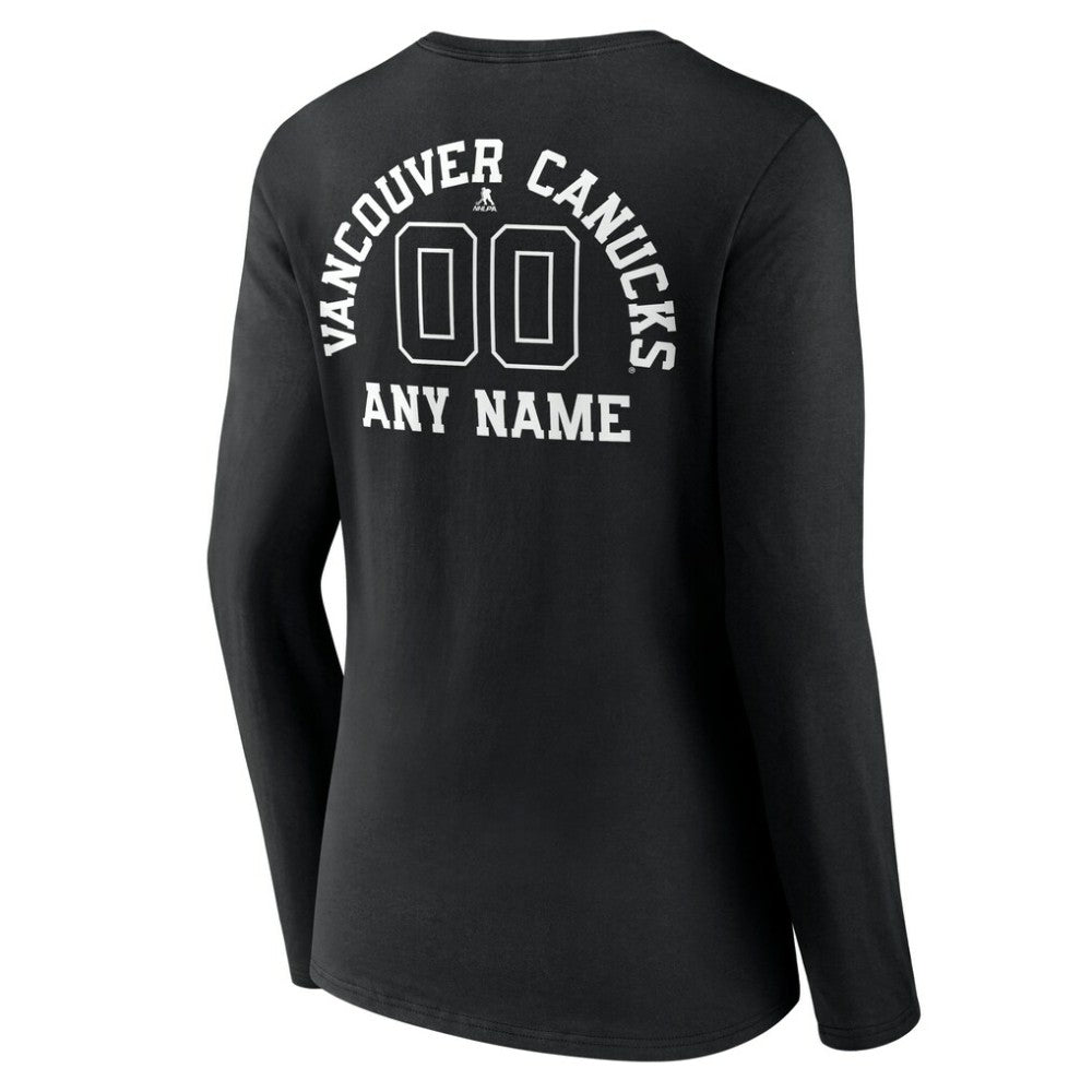 Vancouver Canucks Women's Personalized Name & Number Monochrome Long Sleeve V-Neck T-Shirt Black