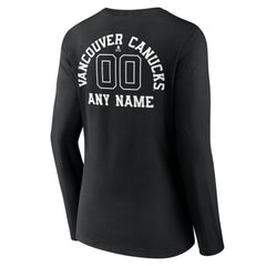 Vancouver Canucks Women's Personalized Name & Number Monochrome Long Sleeve V-Neck T-Shirt Black