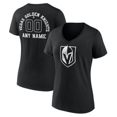 Vegas Golden Knights Women's Personalized Name & Number Monochrome V-Neck T-Shirt Black