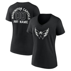 Washington Capitals Women's Personalized Name & Number Monochrome V-Neck T-Shirt Black