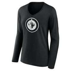 Winnipeg Jets Women's Personalized Name & Number Monochrome Long Sleeve V-Neck T-Shirt Black