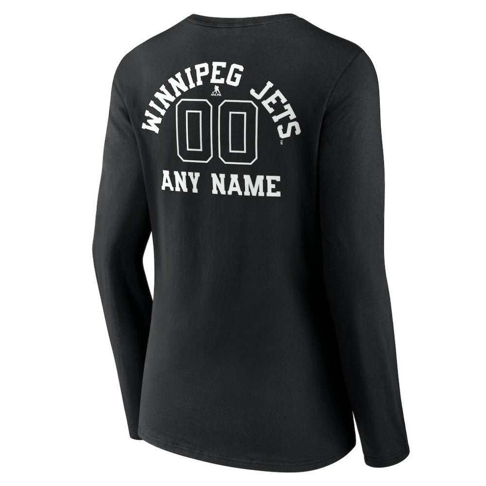 Winnipeg Jets Women's Personalized Name & Number Monochrome Long Sleeve V-Neck T-Shirt Black