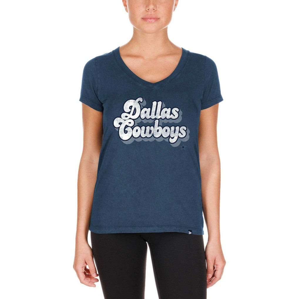 Dallas Cowboys New Era Women's Enzyme Wash Low V-Neck T-Shirt - Navy online