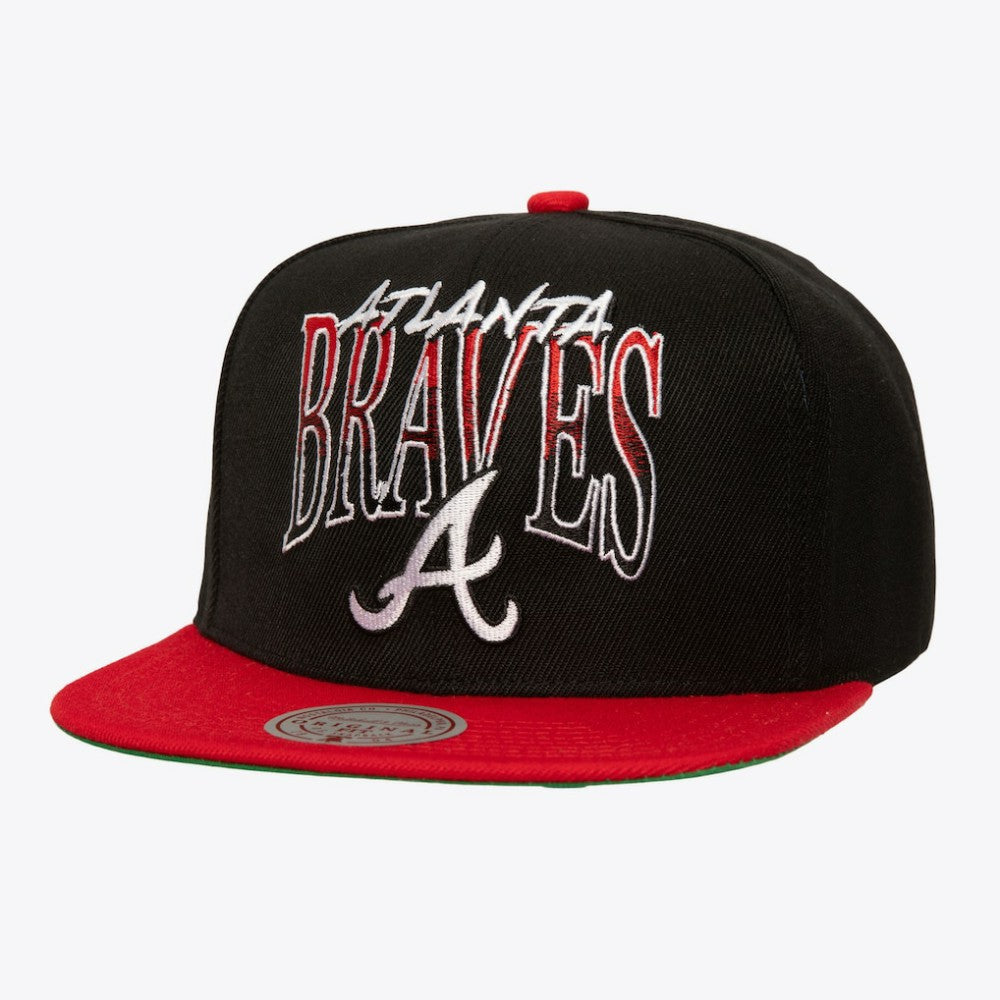 Atlanta Braves Rise Up Snapback Hat - Black | Mitchell & Ness