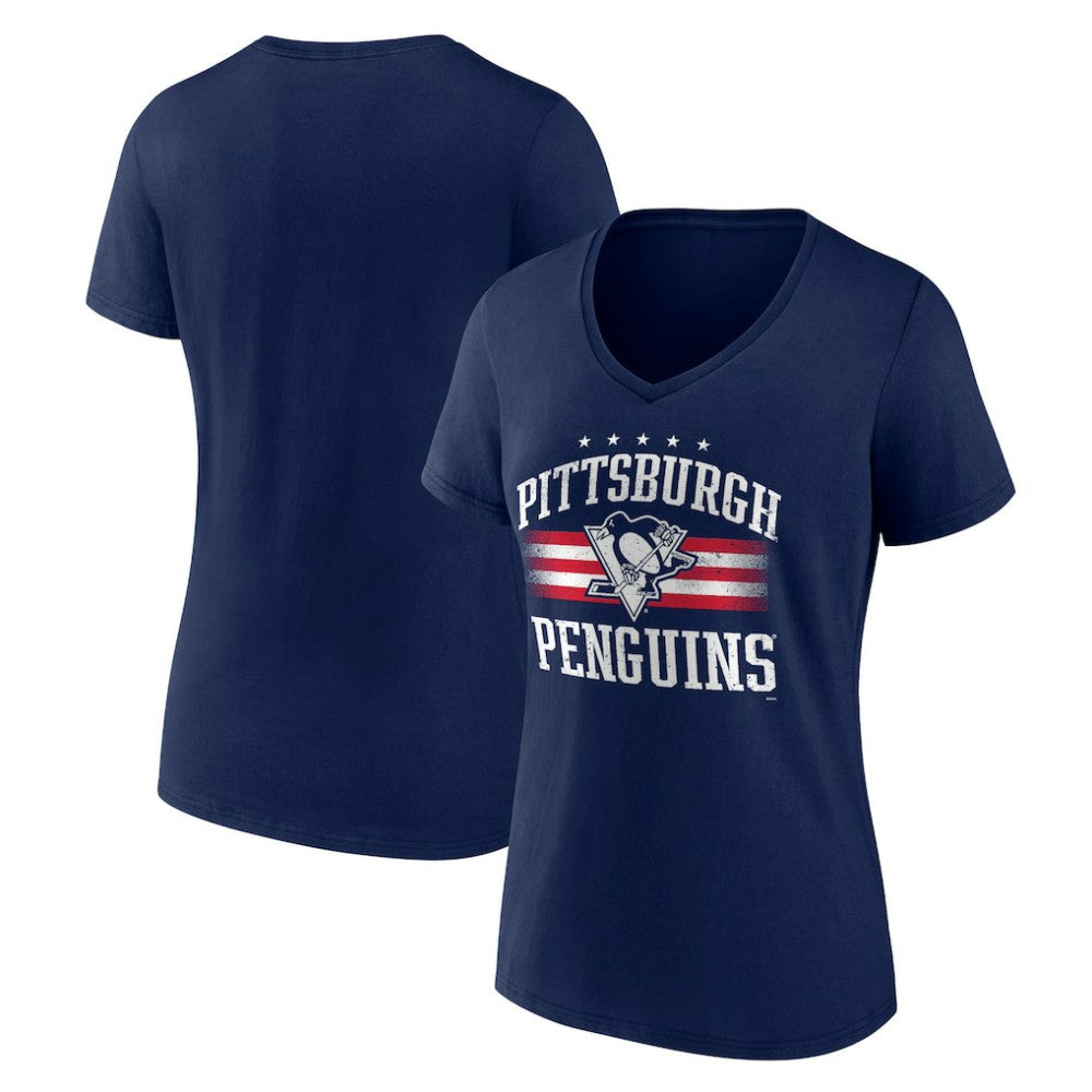 Pittsburgh Penguins Women's Americana Team V-Neck T-Shirt Navy