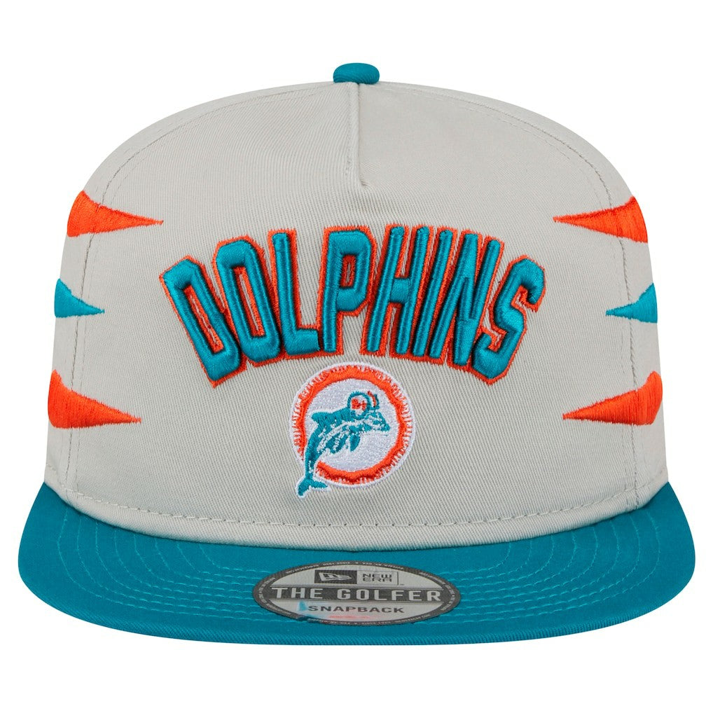 Miami Dolphins New Era Athletic Golfer Snapback Hat - Stone/Aqua on sale