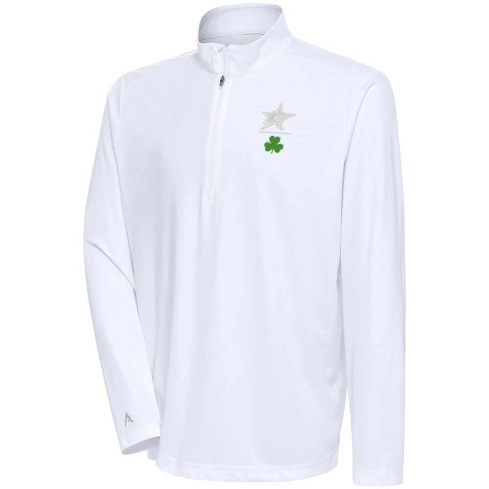 Dallas Stars Antigua Shamrock Tribute Quarter-Zip Pullover Top White