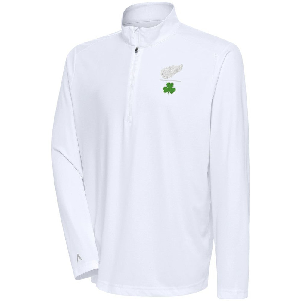 Detroit Red Wings Antigua Shamrock Tribute Quarter-Zip Pullover Top White