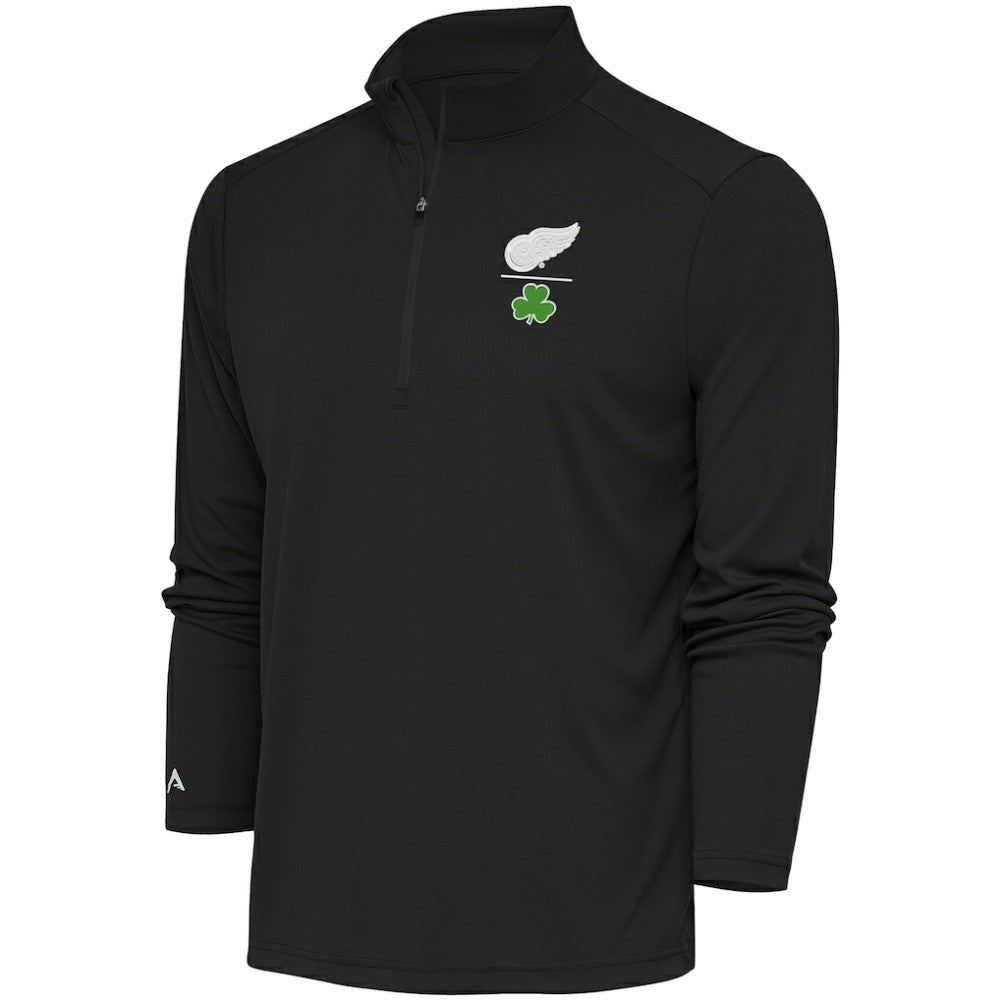 Detroit Red Wings Antigua Shamrock Tribute Quarter-Zip Pullover Top Charcoal