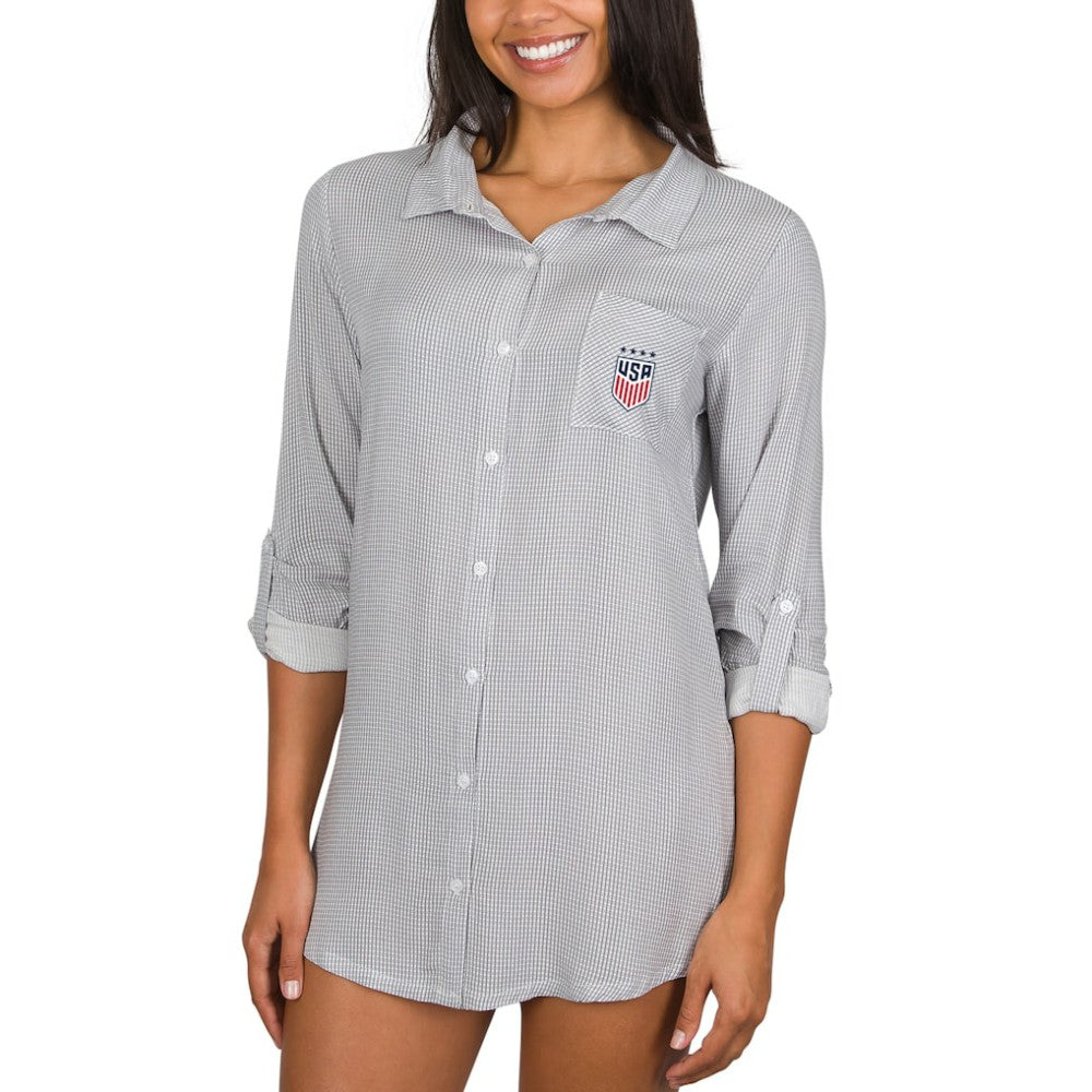 USWNT Concepts Sport Women's Melody Full-Button Long Sleeve Nightshirt - Gray online