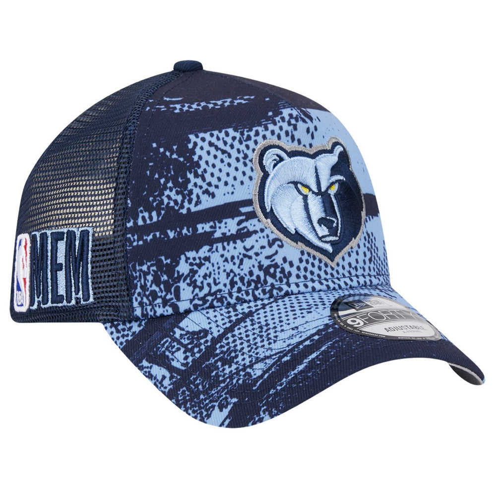 Memphis Grizzlies Tip Off A-Frame Trucker 9FORTY Adjustable Hat - Navy/Light Blue | New Era sale