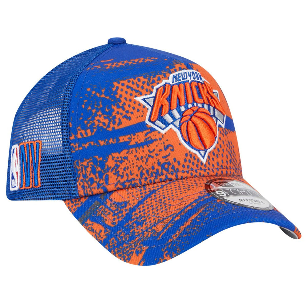 New York Knicks Tip Off A-Frame Trucker 9FORTY Adjustable Hat - Blue/Orange | New Era cheap